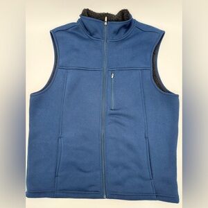 George Men's Full-Zip Sweater Fleece Vest Blue Sherpa Lined Mock Neck Pockets L